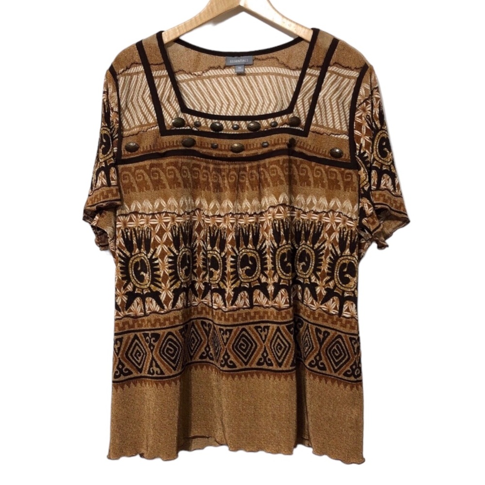 Essentials Womens Crinkle Square Neck Top with Beads